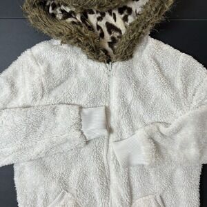 Women's Sherpa Fleece Reversible Jacket Beige & Cheetah Print Y2K Boho‎ Outdoor